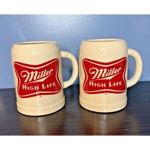 Vintage Miller‎ High Life Ceramic Beer Steins Mug Set of 2 Advertising Barware